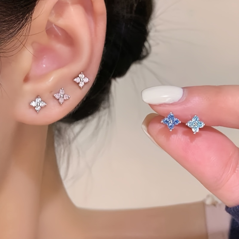 5pcs Clover Colored Zirconia Stud Earrings Set